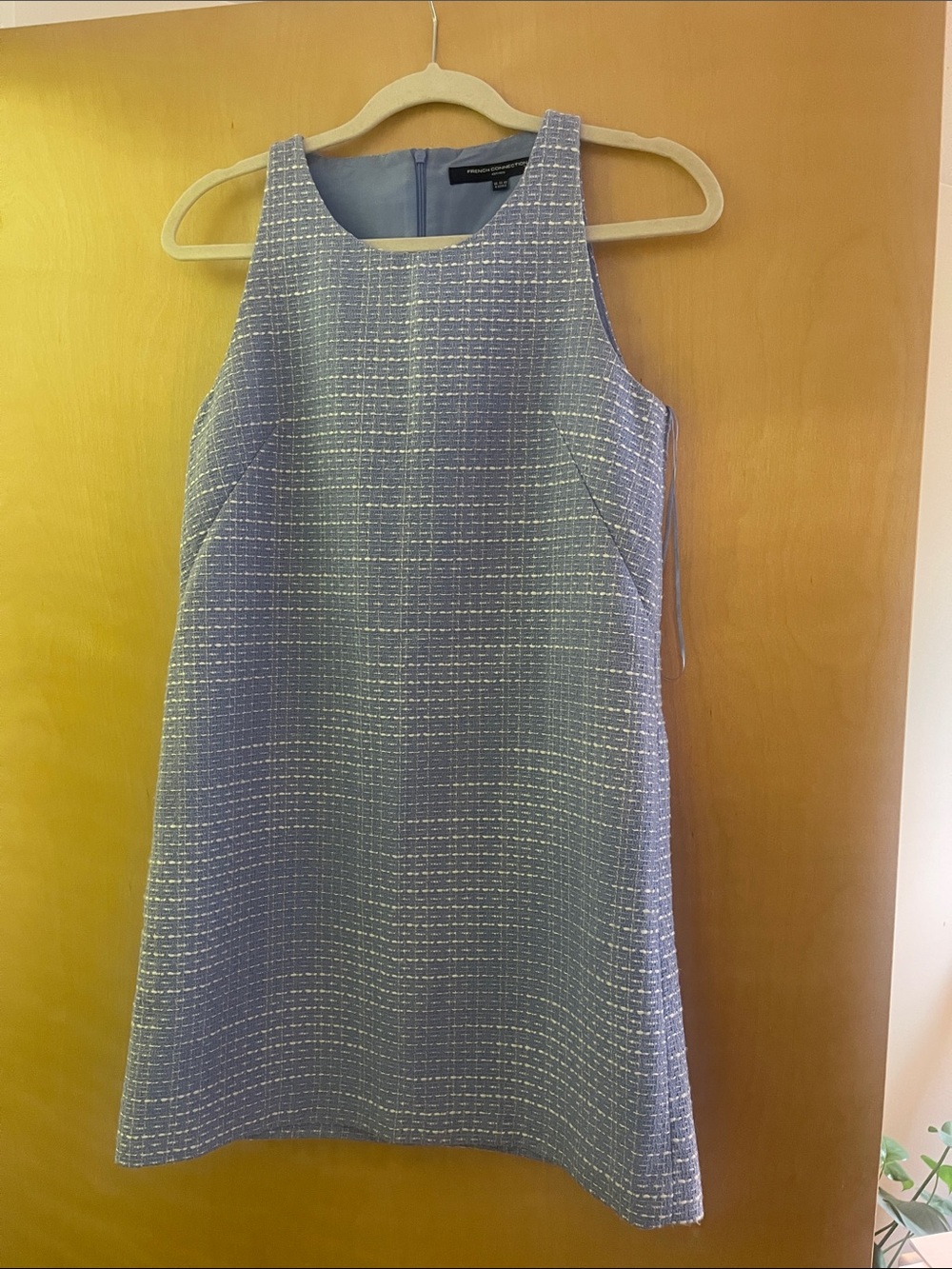 French Connection Light Blue Tweed Sleeveless Shift Dress